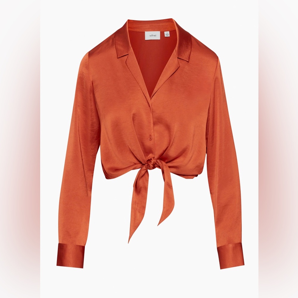 Satin Tie-Front Blouse - Orange
